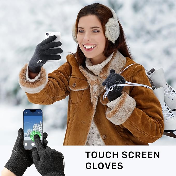 Black thermal touchscreen gloves, offering warmth & smartphone use during winter commutes.