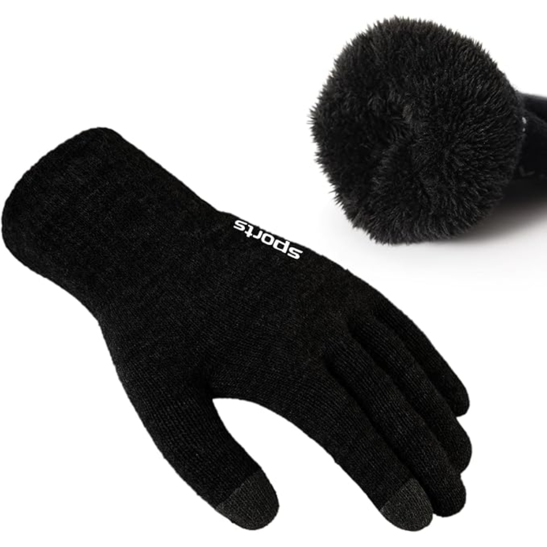 Unisex thermal touchscreen winter gloves in black, perfect for cold weather commuting.