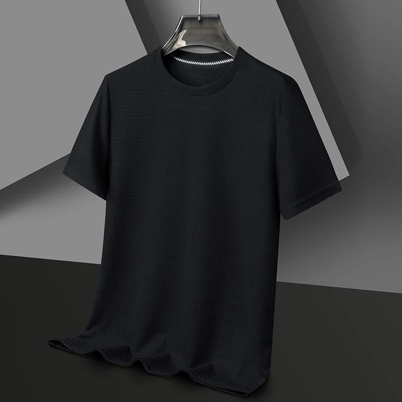 Men's premium grey waffle knit t-shirt, ideal for comfortable everyday casual style.