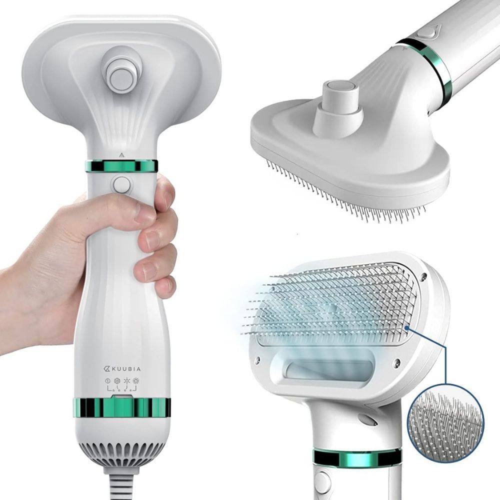 Unisex 2-in-1 pet dryer & grooming brush for dogs/cats, adjustable heat, silent operation, pet care tool