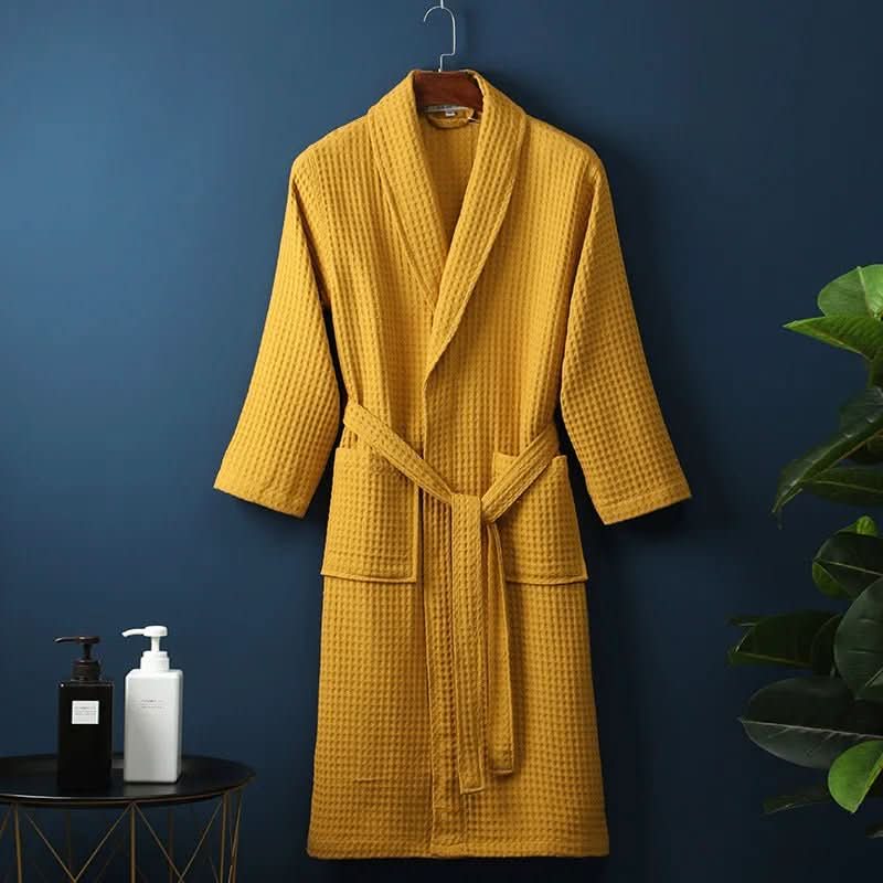 Stylish unisex waffle robe, a comfortable & absorbent home wear essential for everyday lounging & comfort.