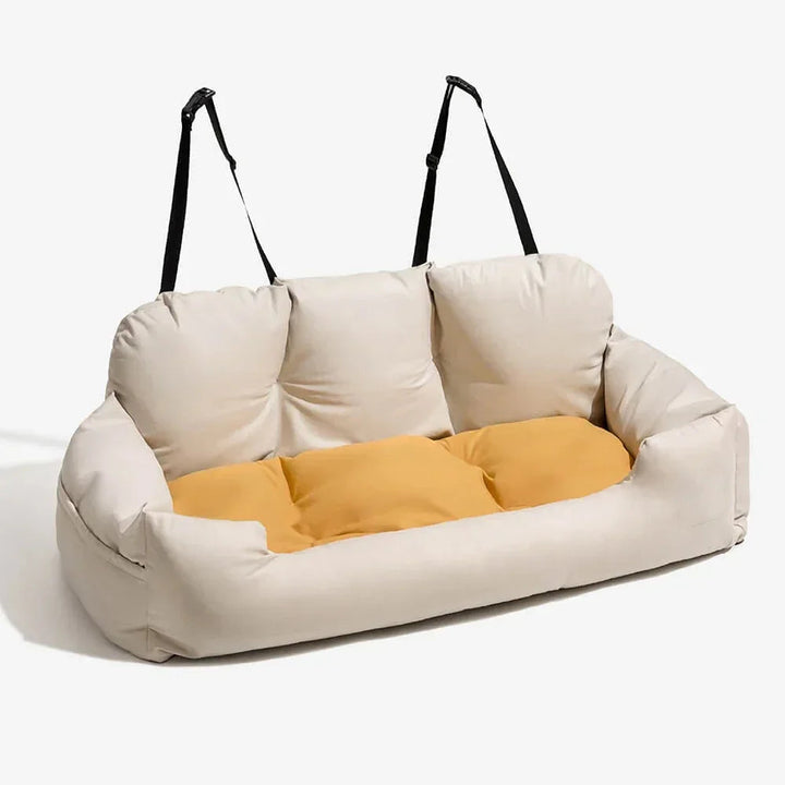 Close-up of breathable cotton fabric and non-slip bottom on pet car seat carrier
