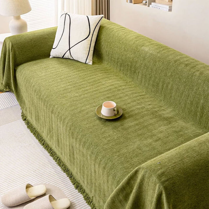 Soft chenille herringbone couch throw, durable furniture protector, pet-friendly and machine washable