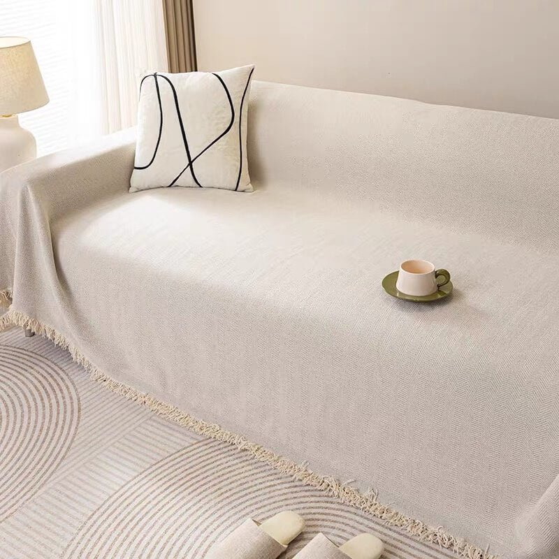 Machine washable chenille herringbone couch cover, ideal for busy households and furniture protection
