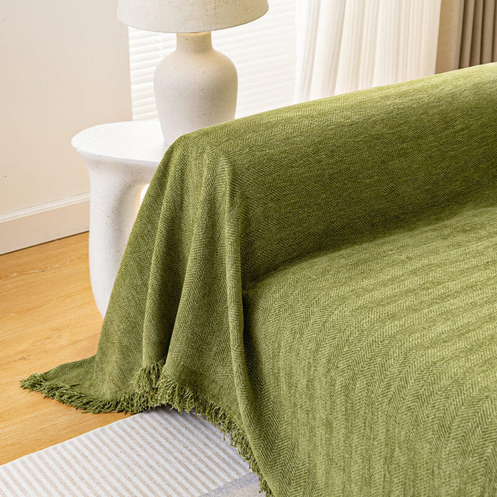 Packaging for unisex chenille herringbone sofa slipcover, highlighting washable and durable features