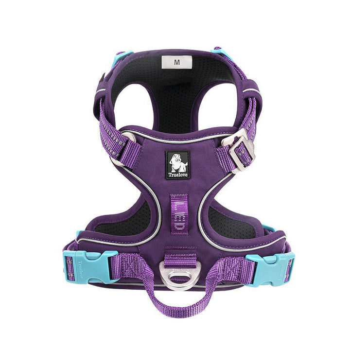 Two dogs, large and small, both fitted with unisex comfort dog harnesses, demonstrating versatile fit and pet fashion.