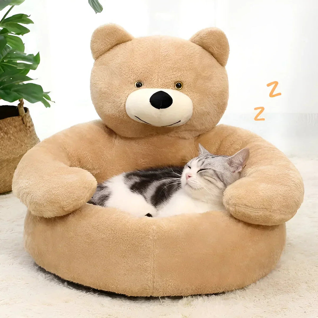 Unisex cozy plush teddy bear pet bed, soft comfort for cats and small dogs