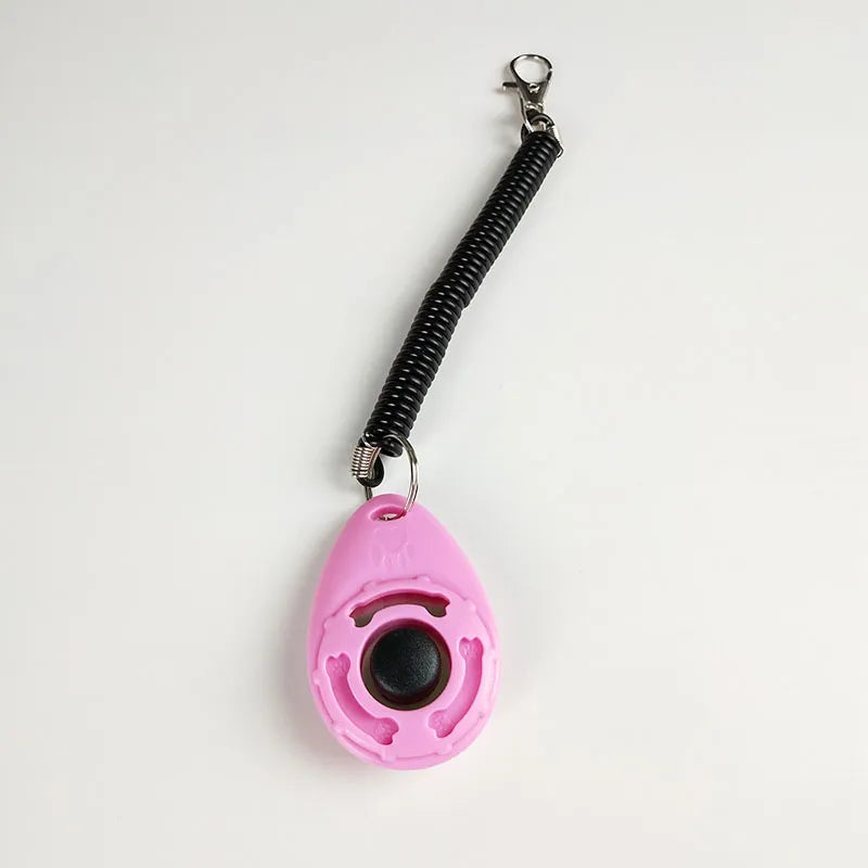 Professional animal trainer clicker with wrist coil, snap hook, for pet care