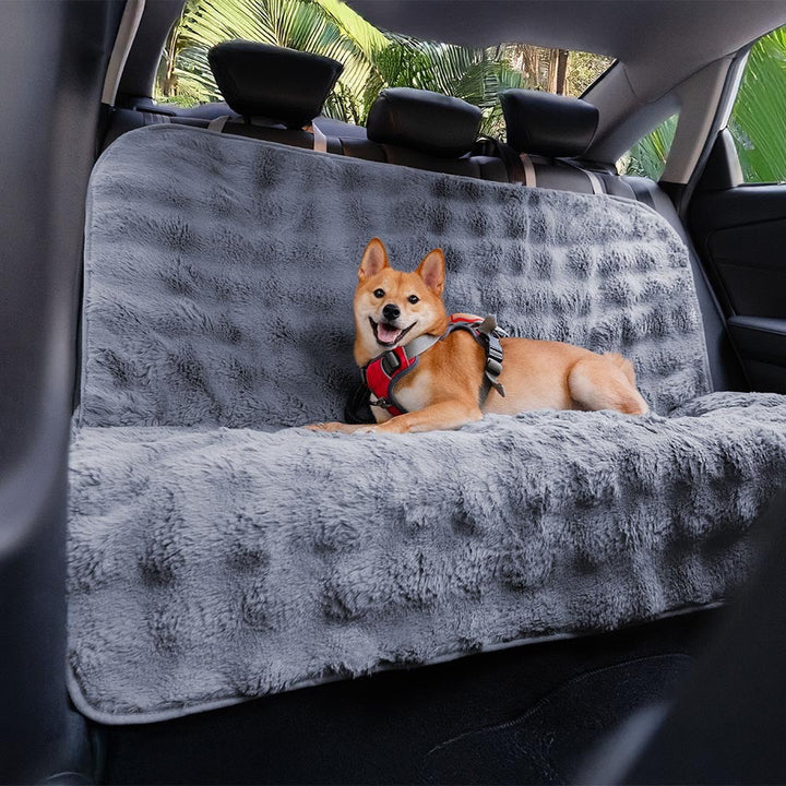 Faux fur pet blanket with non-slip backing, ideal car seat protector for pet travel
