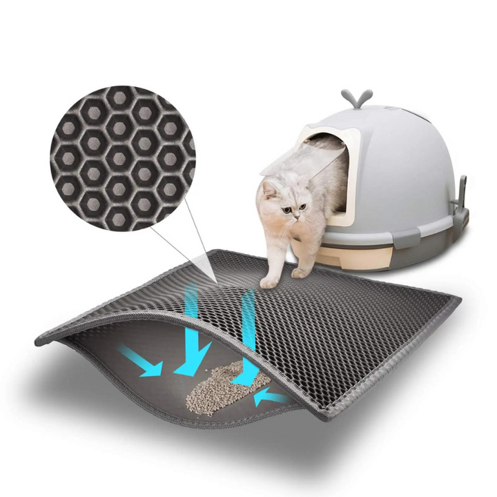 Rolled-up, easy-clean cat litter mat, portable and space-saving, ideal for pet owners