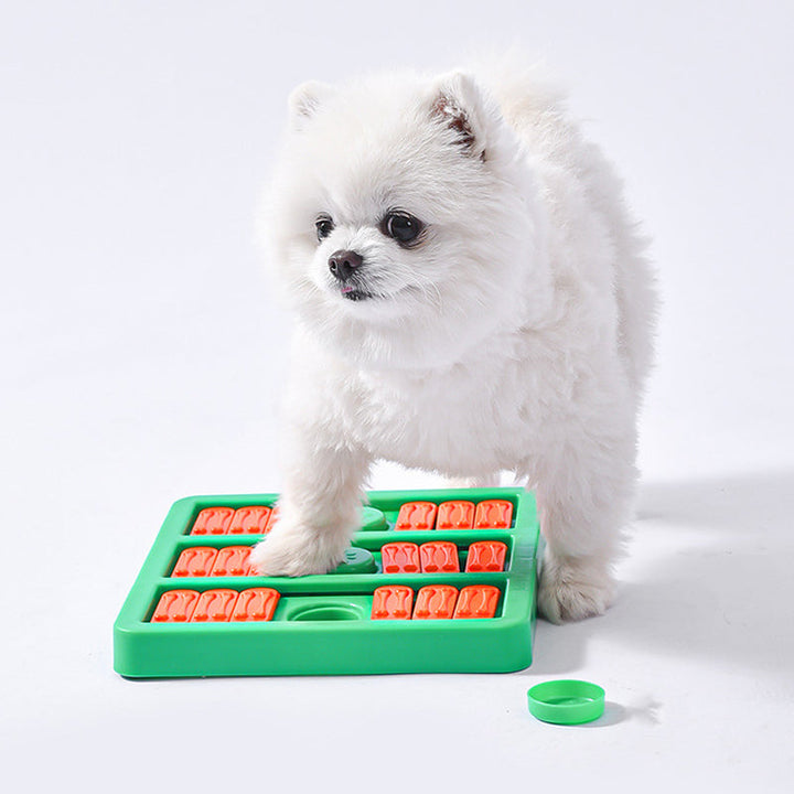Dog snuffle mat, a slow feeder and treat toy, promoting canine mental enrichment indoors.