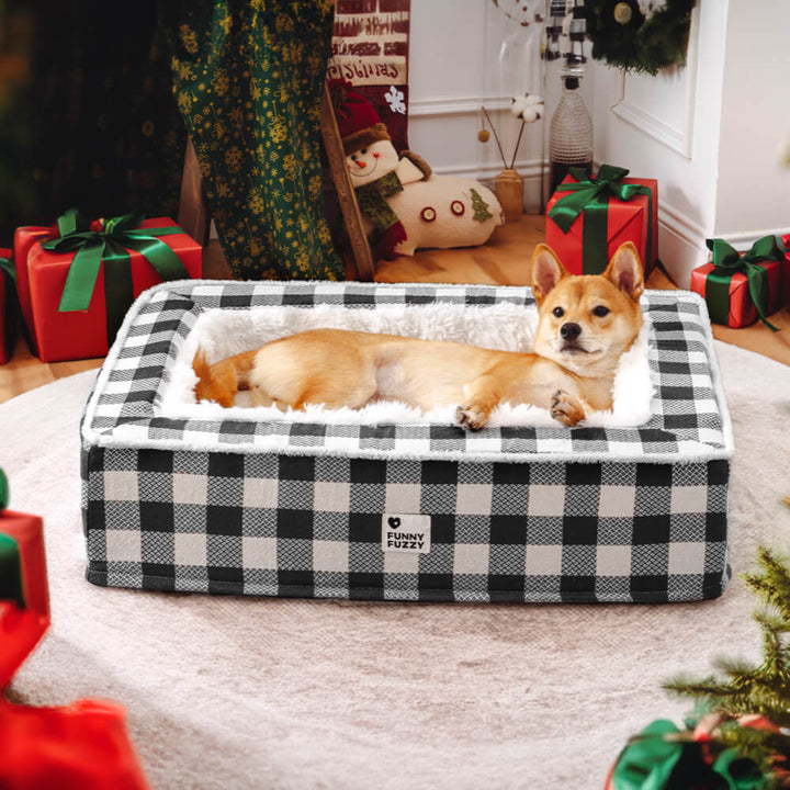 Stylish tartan dog bed for pets, offering anti-anxiety comfort and support