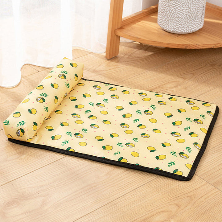Cat lounging on a grey pet cooling mat, designed for comfort and heat relief, easy to clean