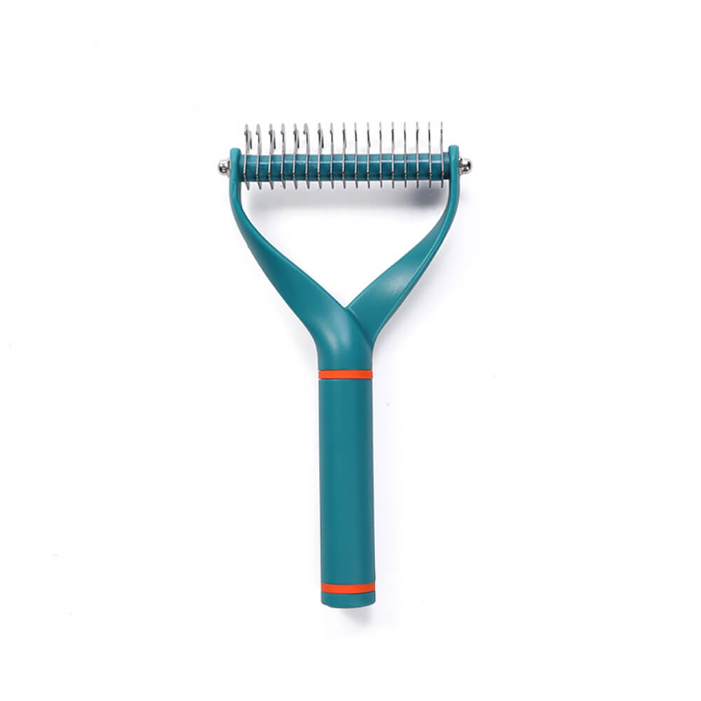 Illustrative image of the Pet Dematting Comb in use on a dog, demonstrating gentle pet hair removal.