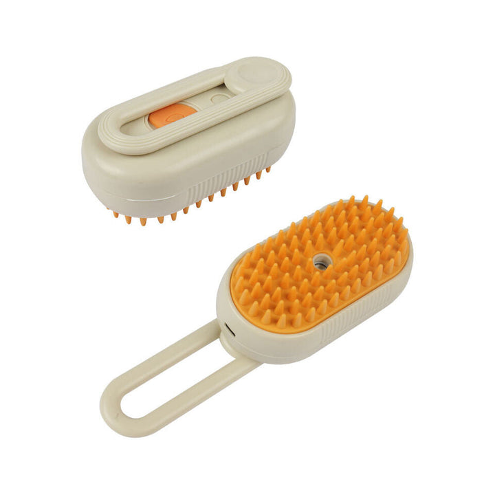 Close-up of pet steam grooming brush, ideal for detangling dog and cat fur care