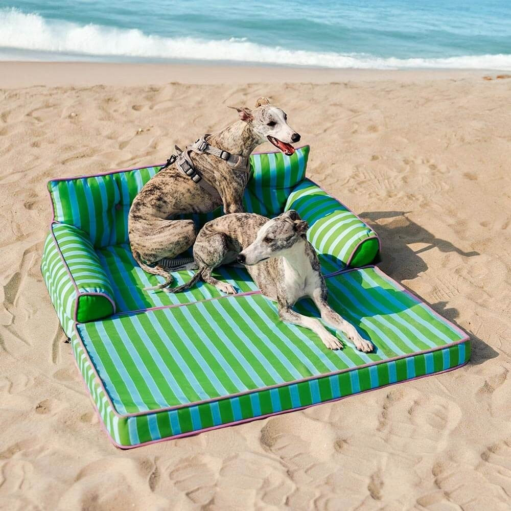Comfortable water-repellent striped dog bed, pet sofa design for joint support and easy clean.