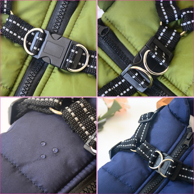 Blue unisex waterproof insulated dog coat, winter pet jacket, outdoor dog gear