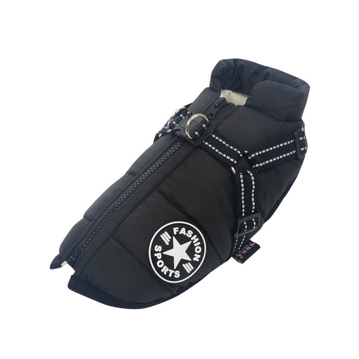 Unisex waterproof insulated dog coat with reflective trim for night safety, pet apparel