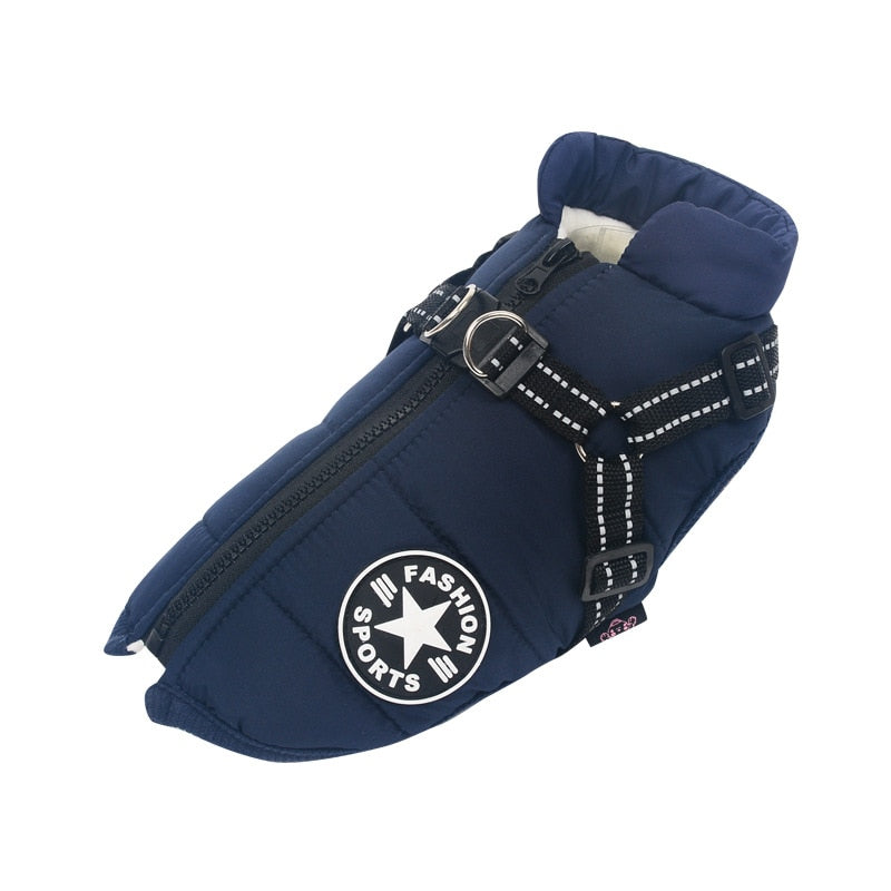 Stylish olive green waterproof insulated dog coat, cold weather pet jacket, outdoor dog gear