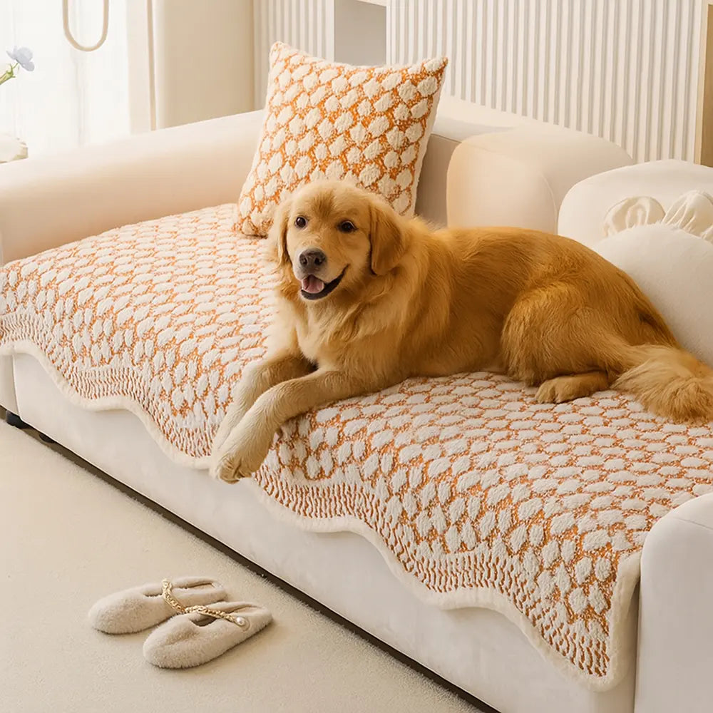 Vintage chenille scratch resistant sofa cover, pet friendly furniture protection in neutral tone