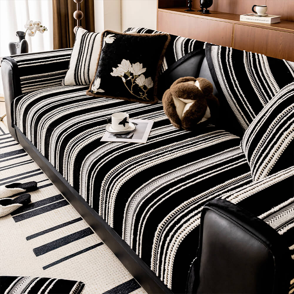 Soft vintage chenille couch cover, jacquard pattern, providing comfort and furniture protection.