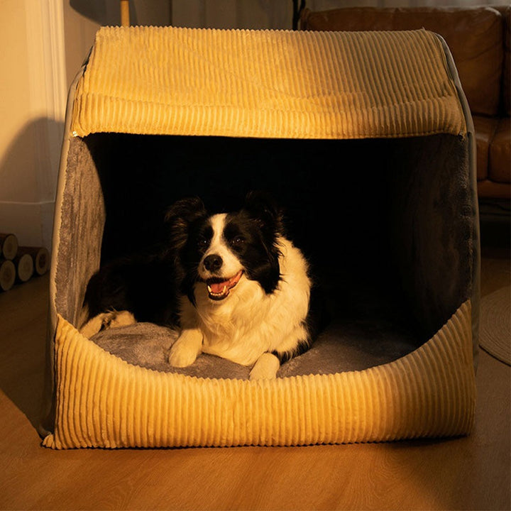 New4 pet house: cozy flannel dog cave bed, ideal for cats & large dog breeds.