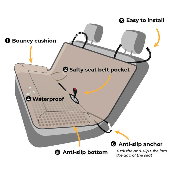 Machine washable dog car seat cover, pet travel bed for car protection