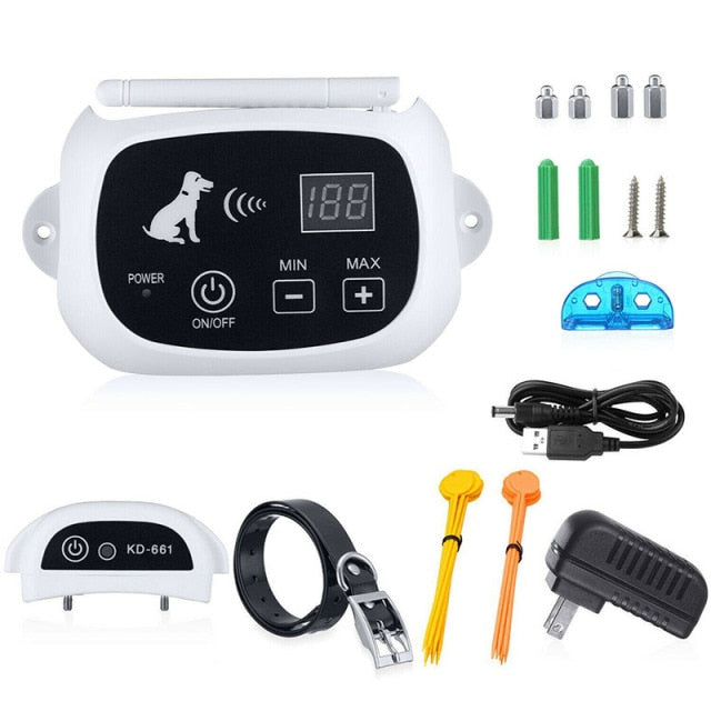 Easy install wireless dog fence with adjustable range for secure pet control
