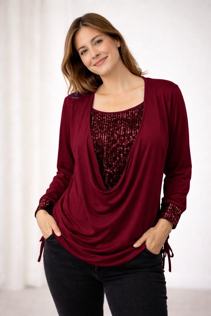 Versatile ladies long sleeve sequin blouse with elegant detailing. Chic fashion top for evening & parties.