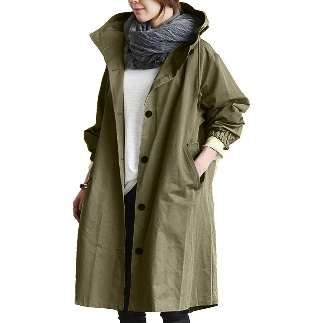 Full-length protective women's rain gear, a durable and stylish long coat for ultimate waterproof coverage.