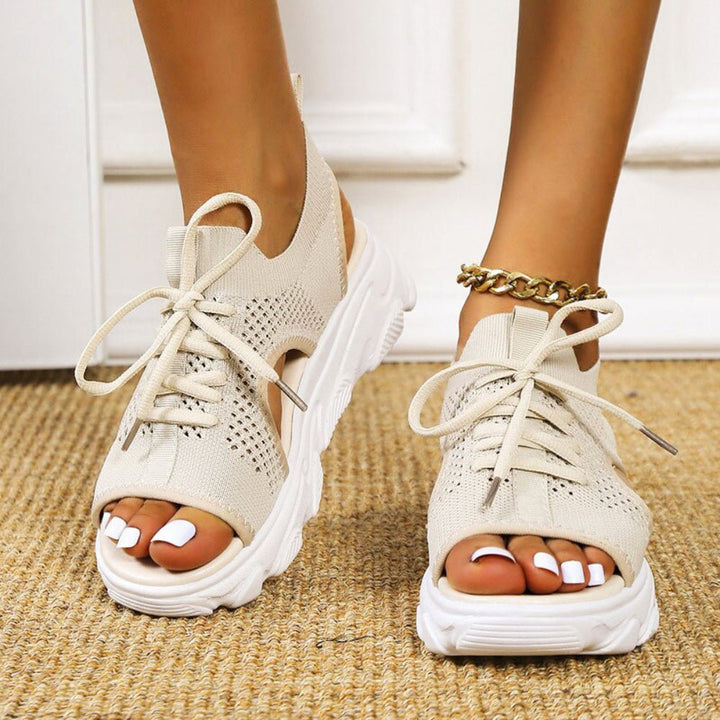 Comfortable women's open-toe platform sandals. Lace-up design, ideal for walking & travel during summer.