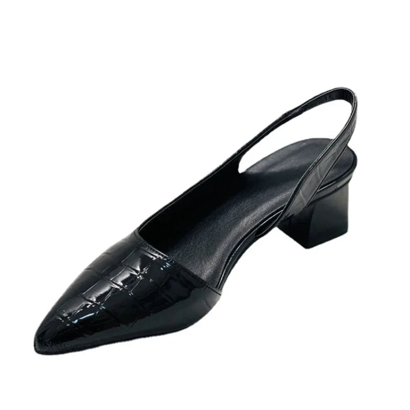 Comfortable women's orthopedic croco pointed toe slingback heels, an elegant chunky heel pump.