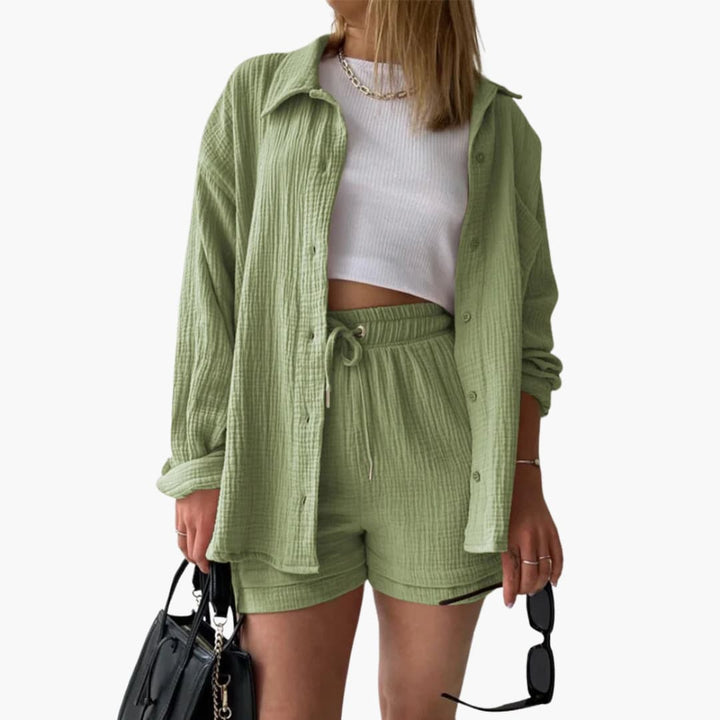 Relaxed fit women's summer set, two pieces, perfect for a breezy beach look.