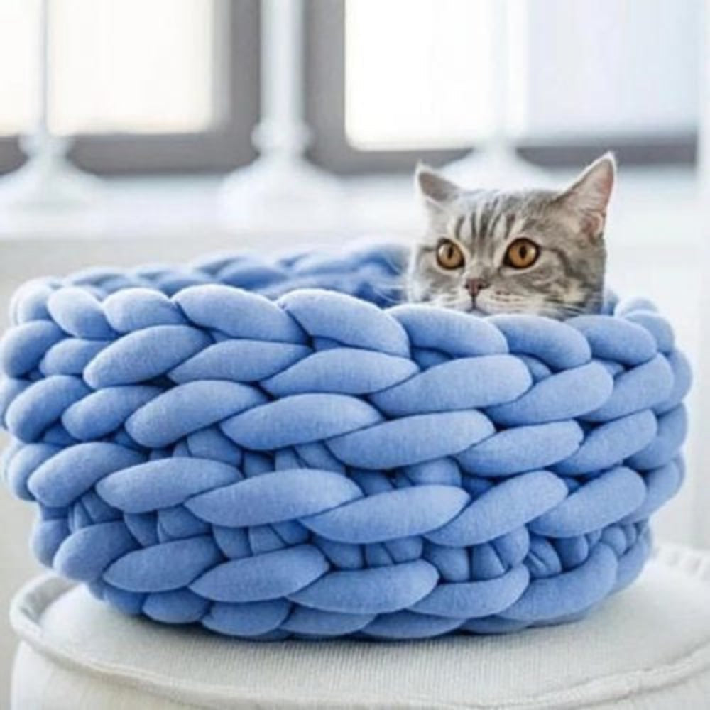 Woven cotton rope pet bed in natural for small dogs and cats, breathable & comfortable from Noko Pets.