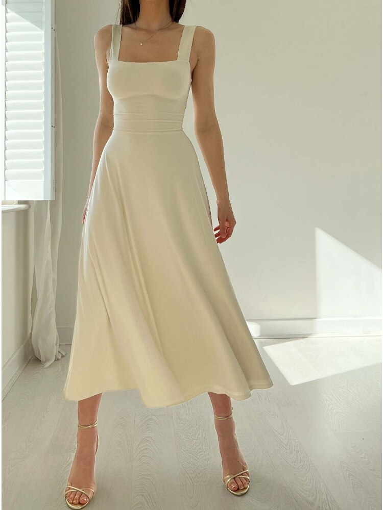 Versatile women's sleeveless A-line midi dress, ideal for summer, day, or party events.