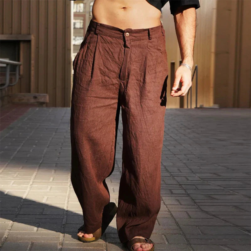 Men's pleated wide leg casual chino pants, comfortable and stylish for modern fashion.